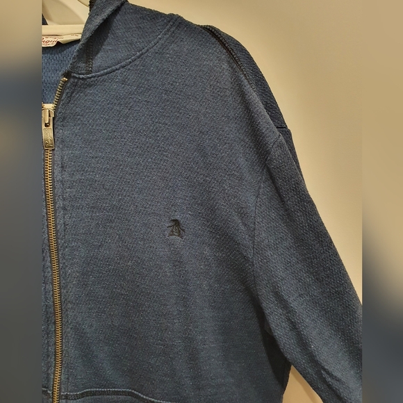 Penguin unisex waffle knit zip hoodie, navy blue, size medium - Picture 2 of 4